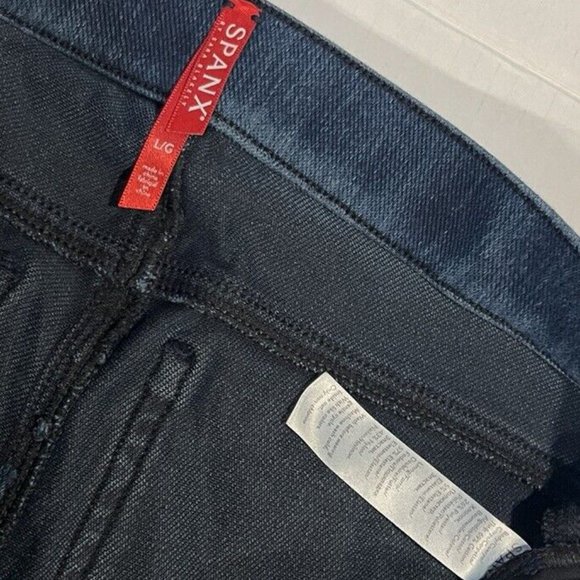 Spanx Women's Large‎ Blue Ankle Jean-ish Mid-Rise Dark Wash Denim Leggings - Picture 4 of 5